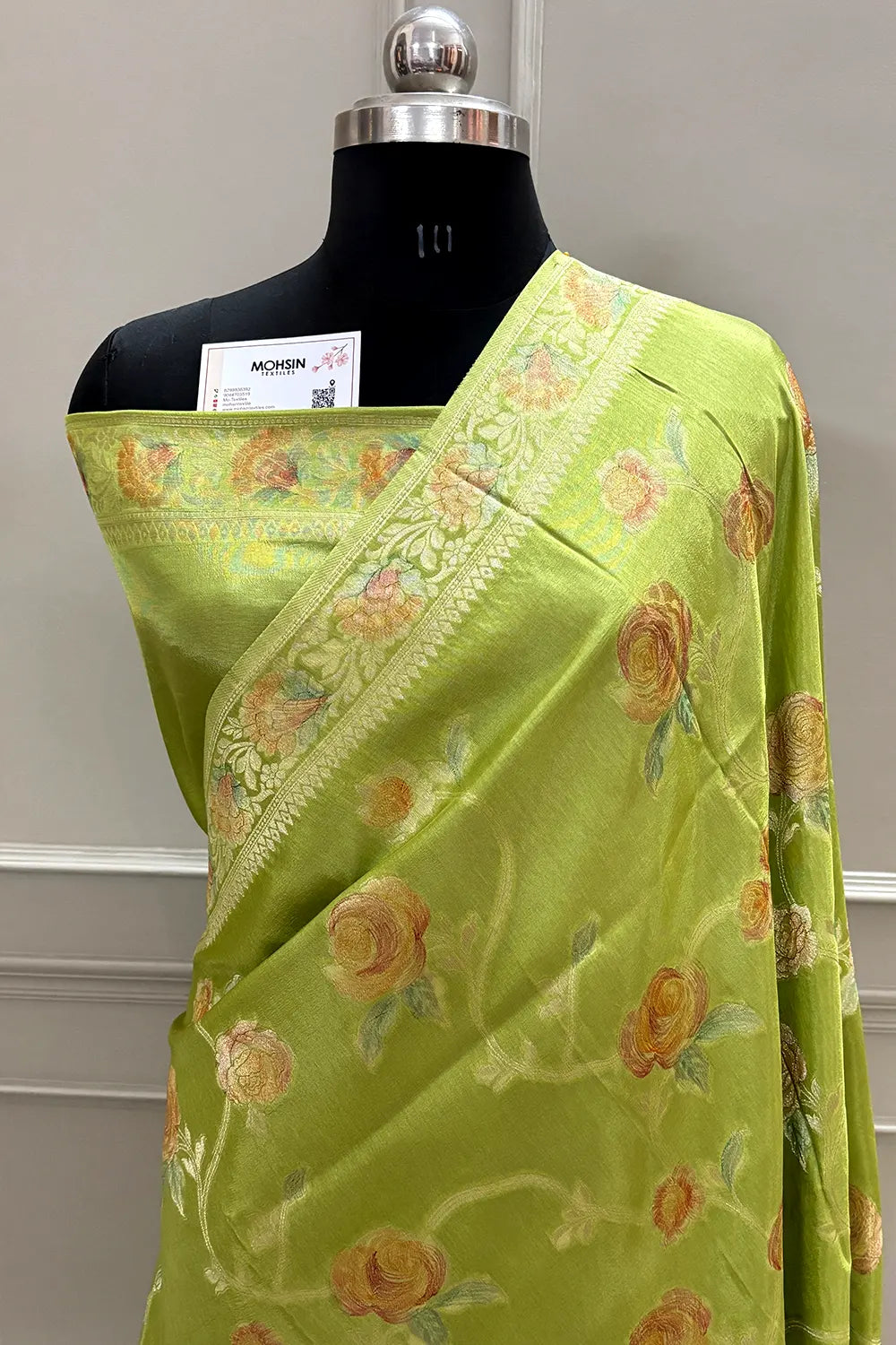 Pista Rosy Jaal Georgette Silk Banarasi Saree