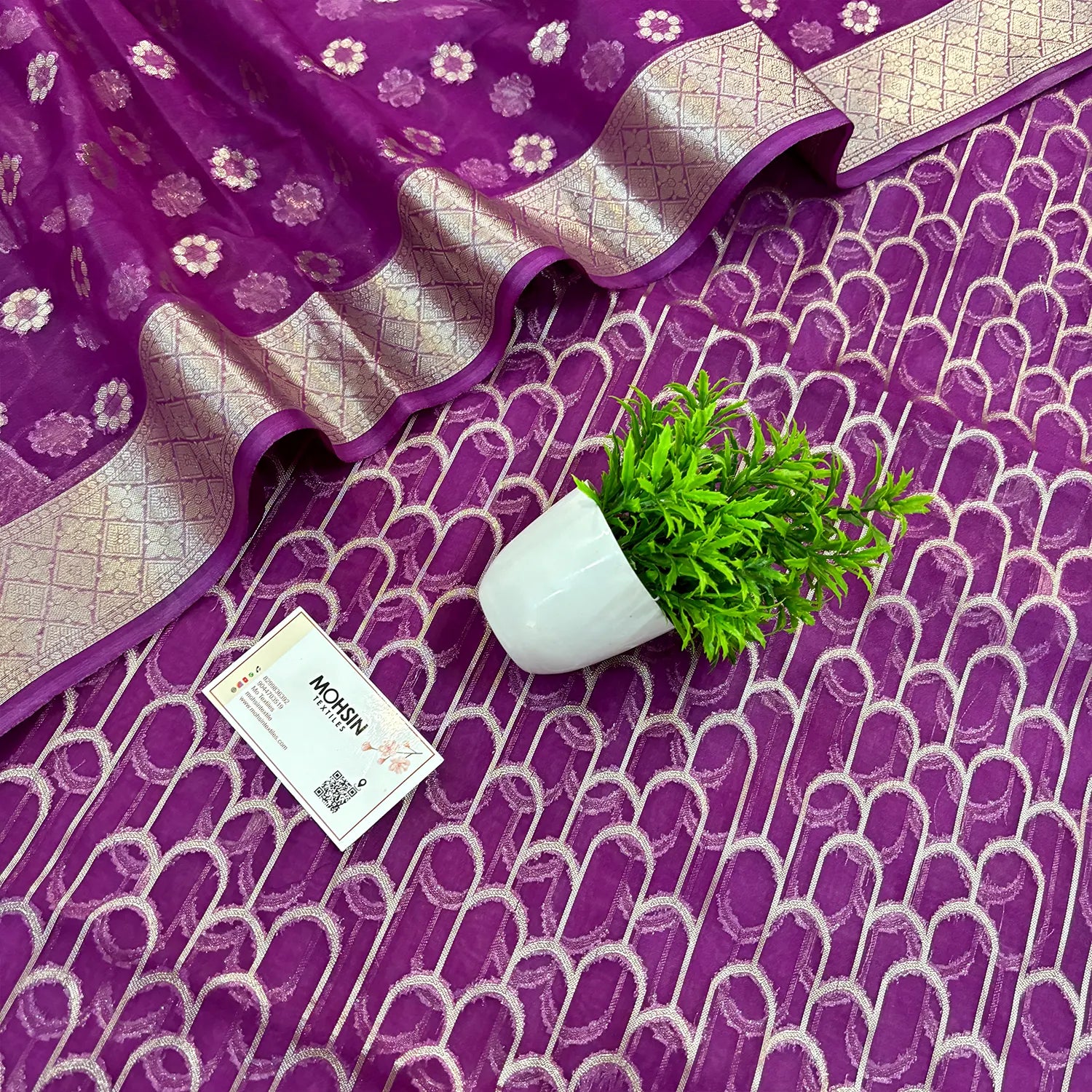 Purple Cactus Jaal Organza Silk Banarasi Suit