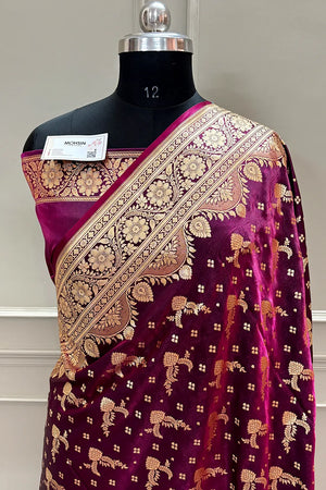 Purple Wine Victory Katan Silk Banarasi Saree