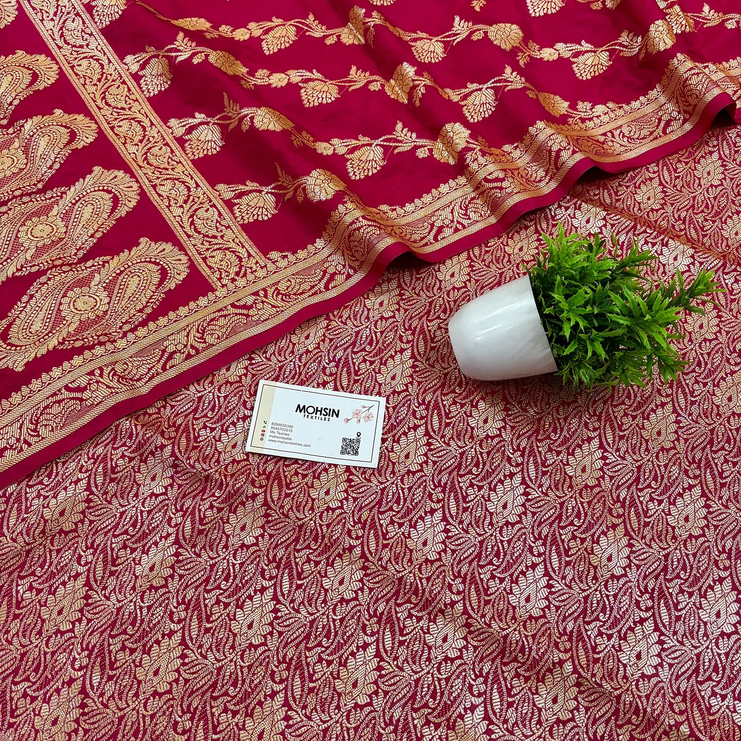 Rani Pink Golden Zari Katan Silk Banarasi Suit