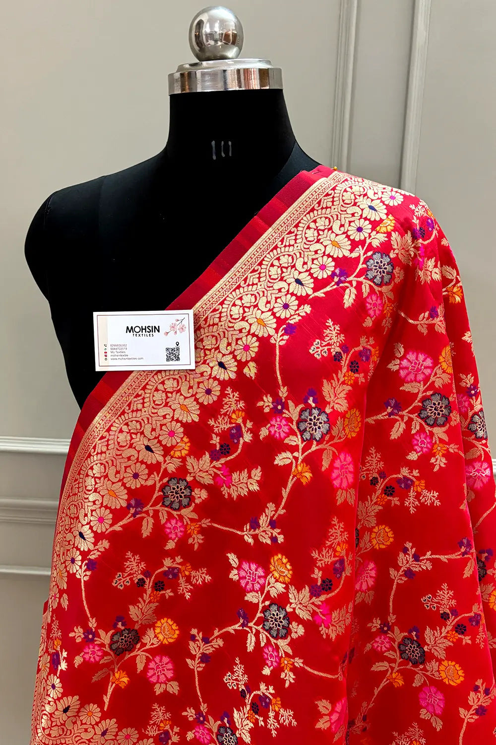 Red Golden Zari Katan Silk Banarasi Dupatta