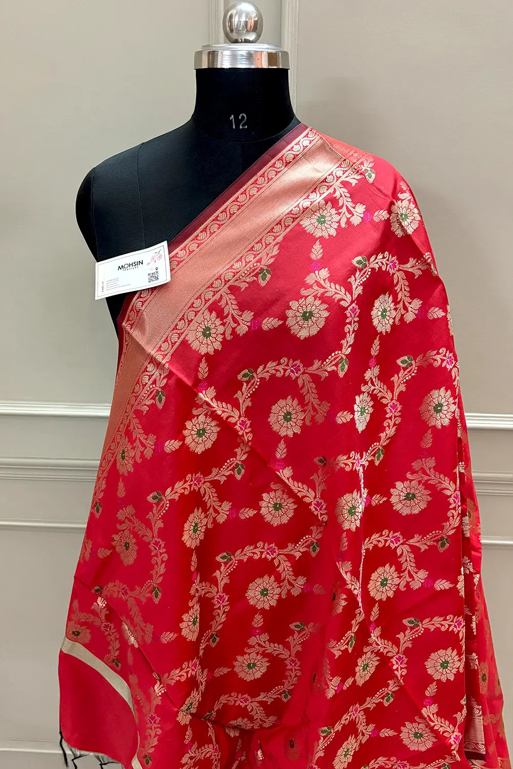 Red Meenakari Satin Silk Banarasi Dupatta