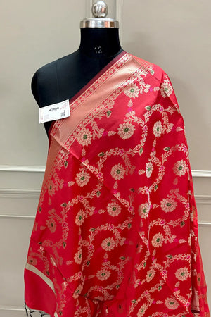 Red Meenakari Satin Silk Banarasi Dupatta
