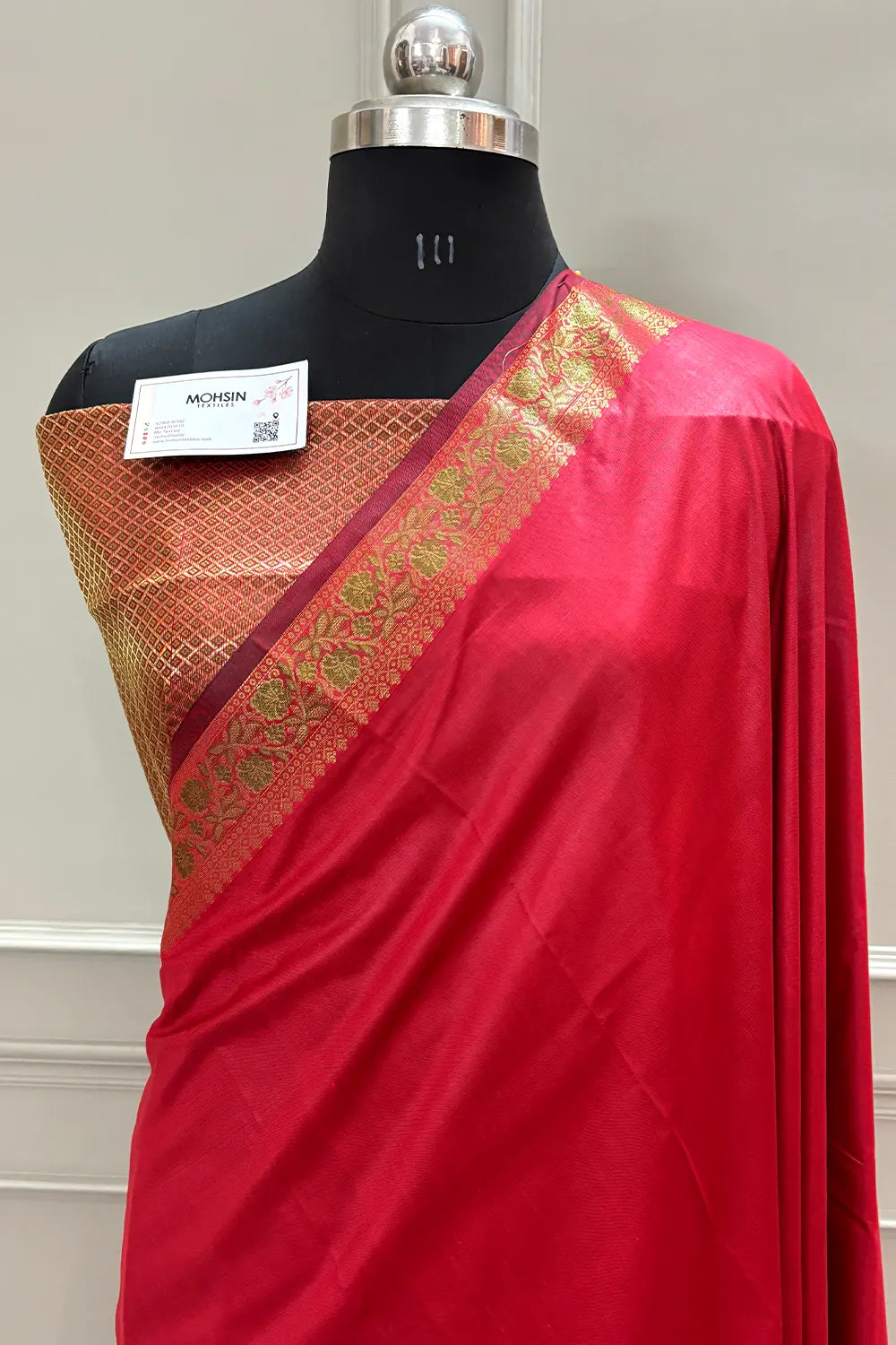 Red Plain Golden Zari Silky Banarasi Saree