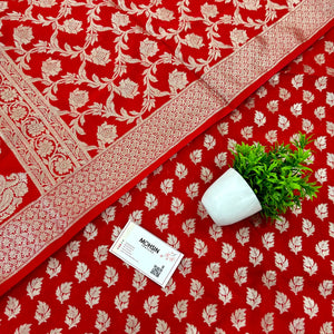 Red Tedhi Patti Katan Silk Banarasi Suit