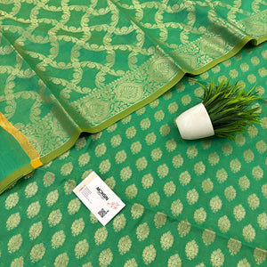 Sea Green Golden Zari Resham Silk Banarasi Suit