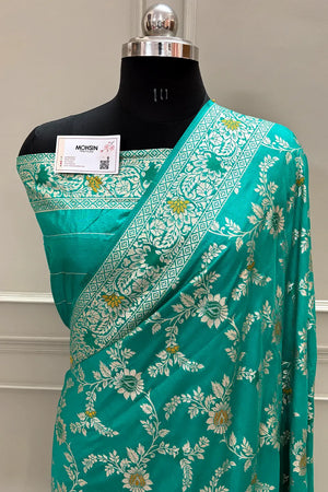 Sea Green Resham Zari Silky Banarasi Saree