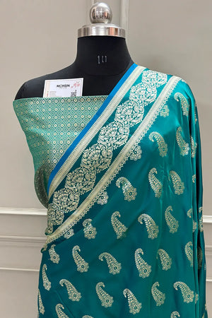 Sea Green Unicorn Buti Katan Silk Banarasi Saree