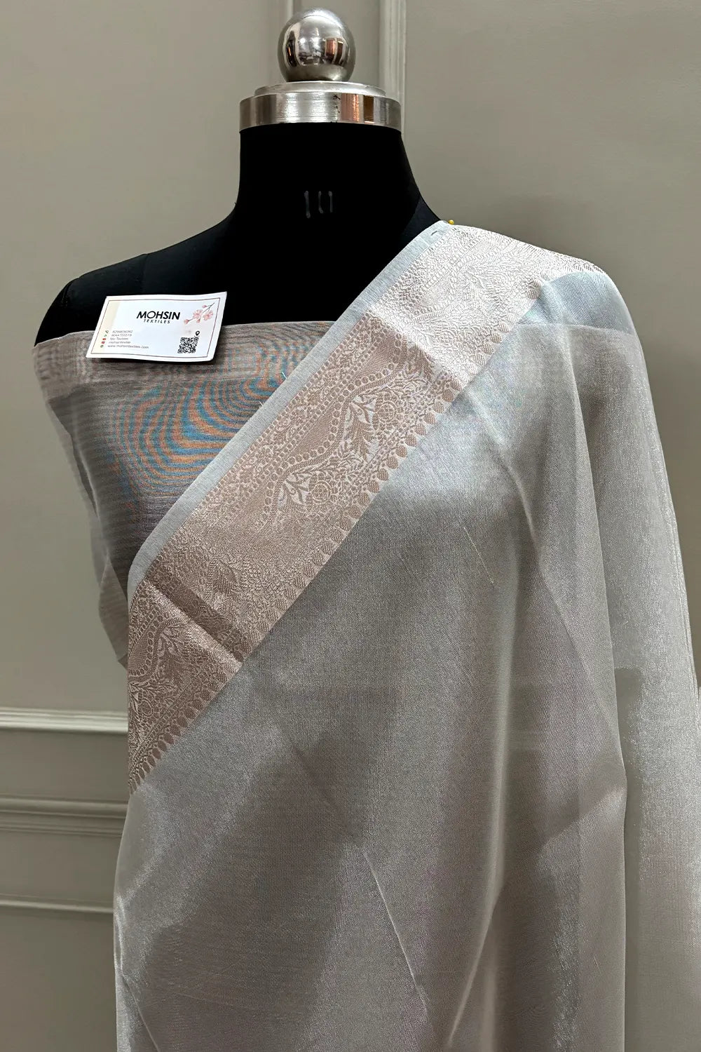 Silver Golden Zari Tissue Silk Banarasi Saree