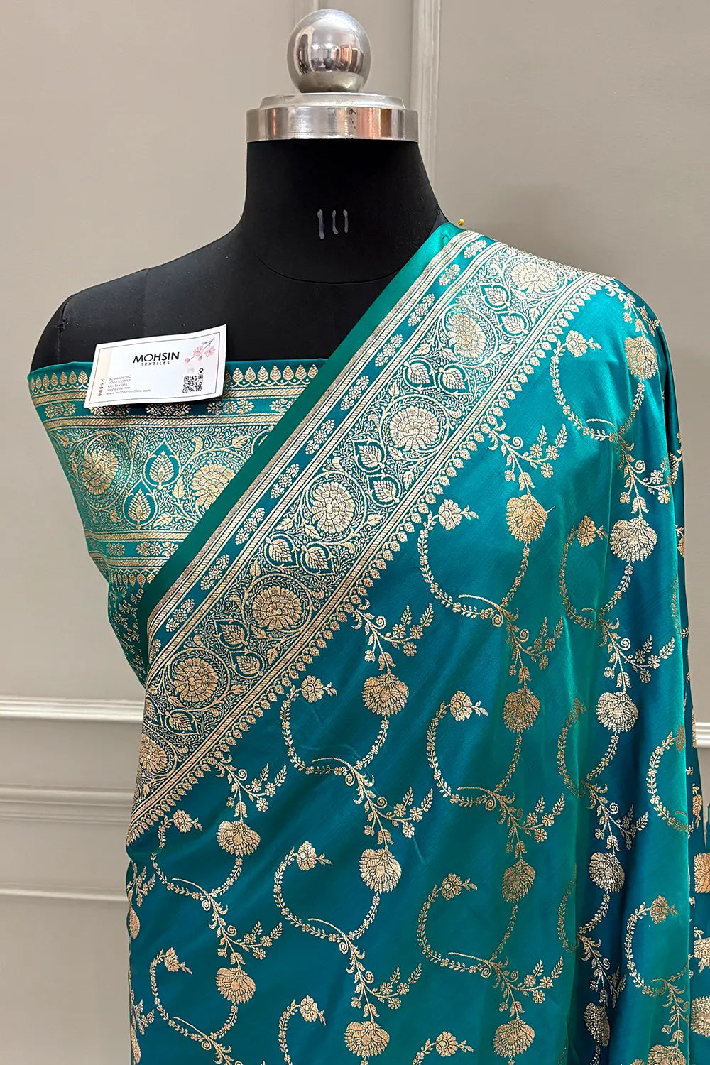 Teal Kanchan Bel Katan Silk Banarasi Saree