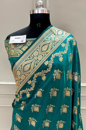 Teal Ruby Buti Katan Silk Banarasi Saree