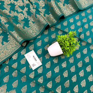 Teal Xmas Tree Satin Silk Banarasi Suit