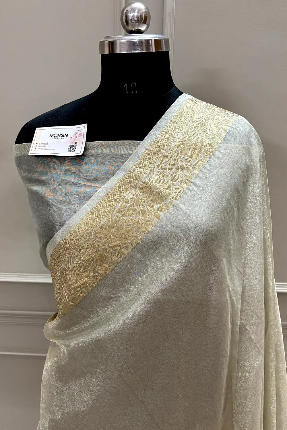 White Ambose Tissue Silk Banarasi Saree