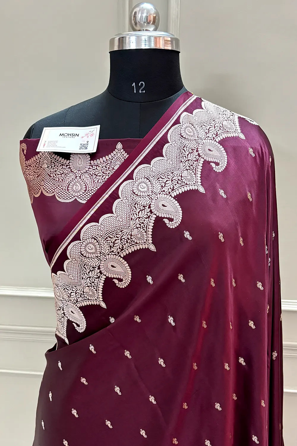 Wine Deepak Buti Katan Silk Banarasi Saree