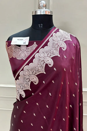 Wine Deepak Buti Katan Silk Banarasi Saree