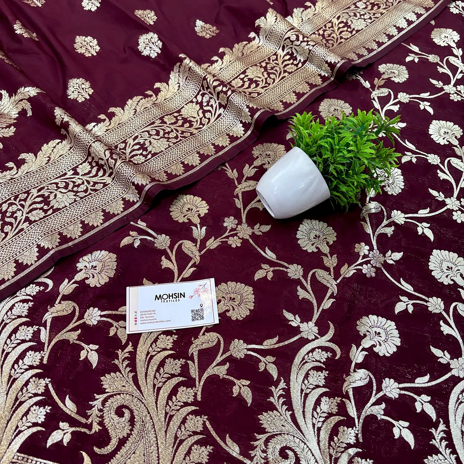 Wine Golden Zari Katan Silk Banarasi Suit