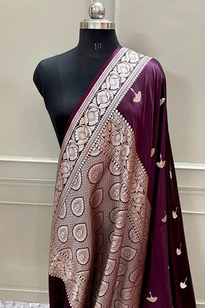 Wine Jellyfish Buti Katan Silk Banarasi Saree