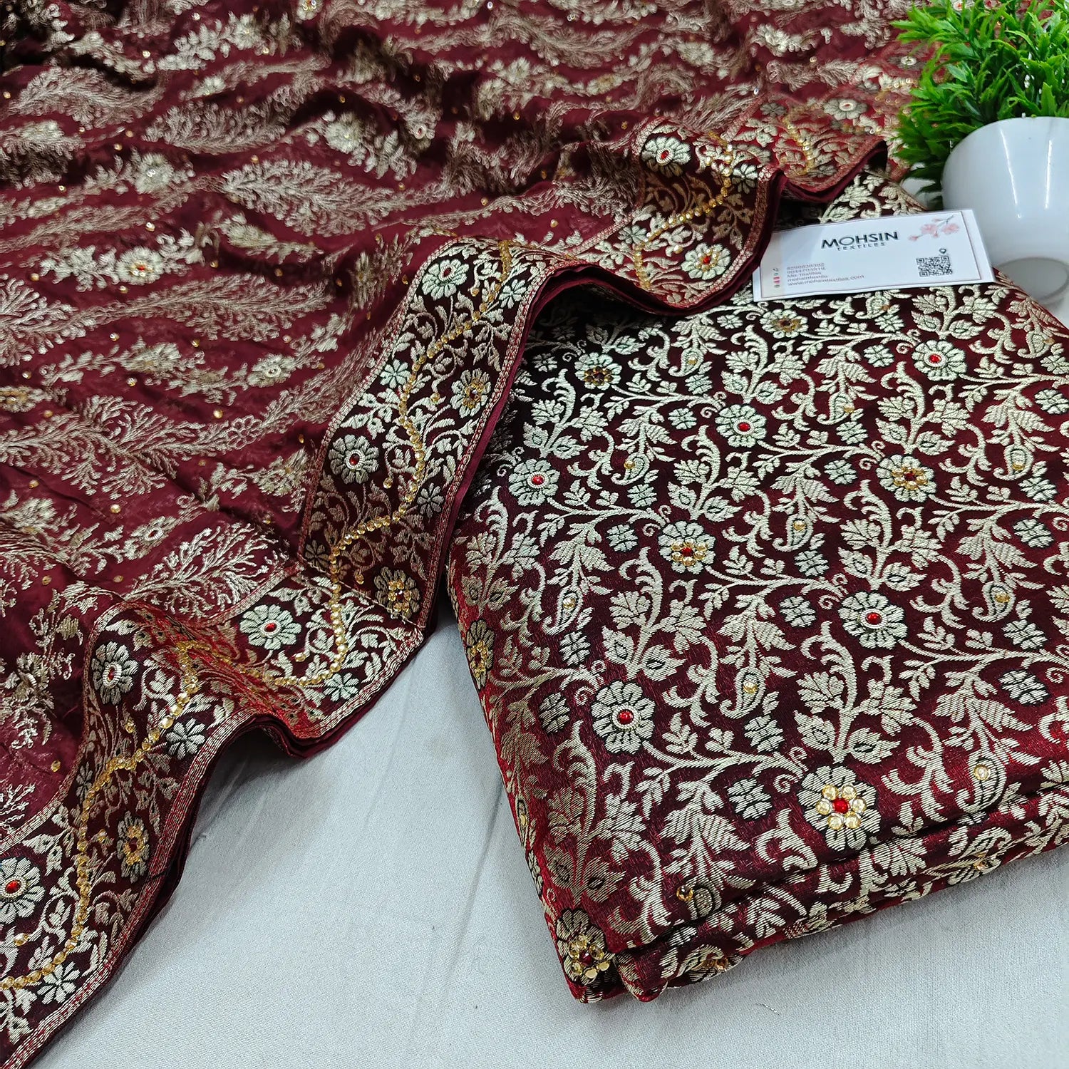 Wine Stone Work Kimkhab Silk Banarasi Gharara