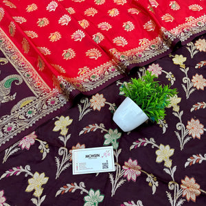 Wine and Red Golden Zari Katan Silk Banarasi Saree