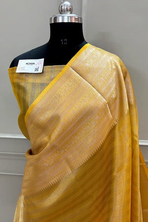 Yellow Golden Zari Tissue Silk Banarasi Saree