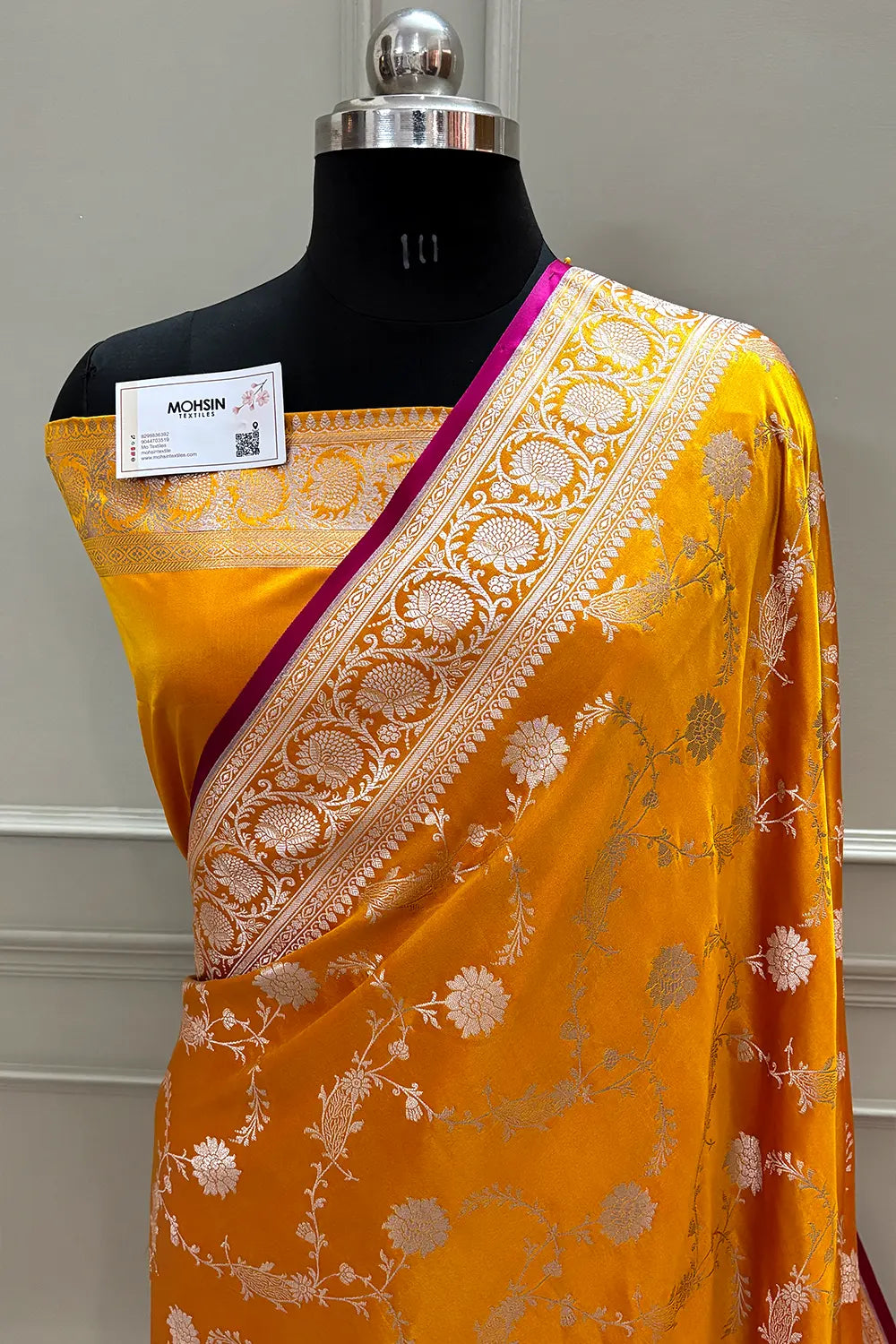 Yellow Makra Jaal Katan Silk Banarasi Saree