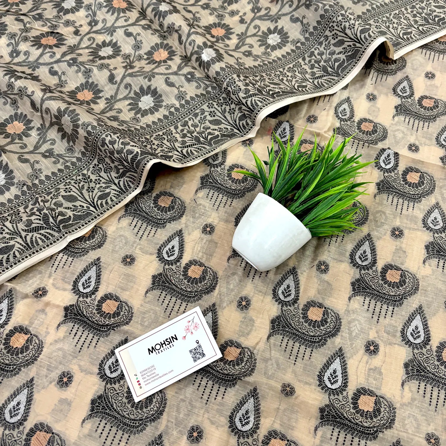 Beige Resham Zari Banarasi Silk Suit