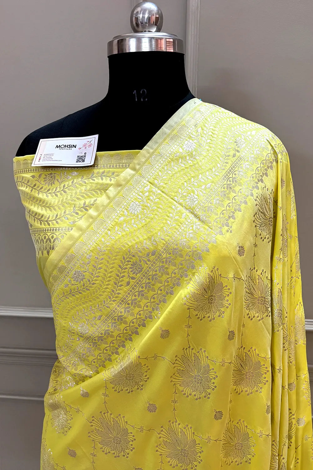 Yellow Spider Jaal Katan Silk Banarasi Saree
