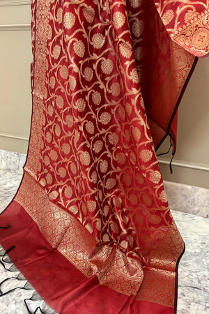 Maroon Crush Kalgha Jaal Banarasi Silk Suit
