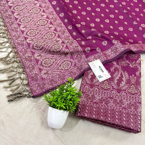 Magenta Surahi Jaal Cotton Silk Banarasi Suit