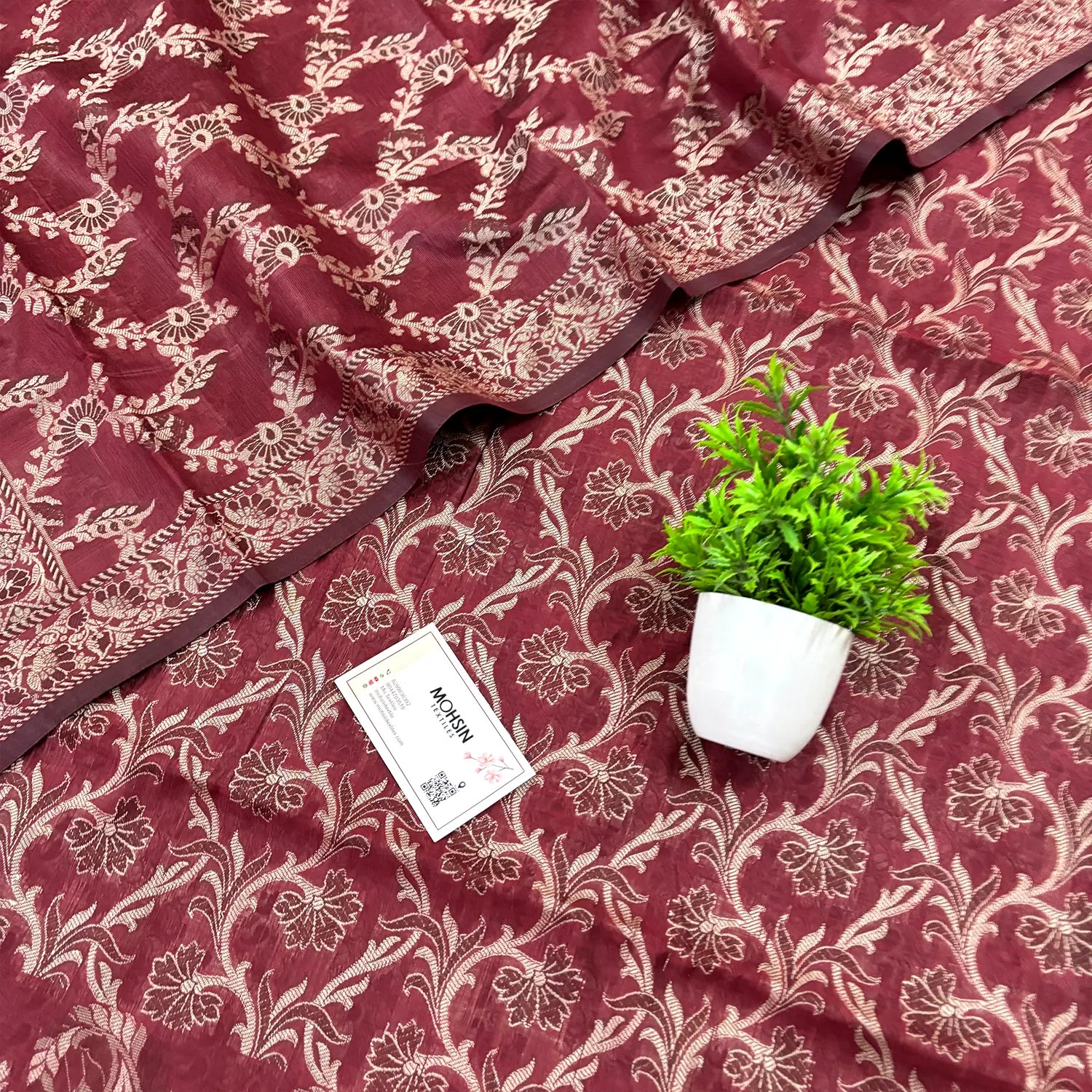 Wine Surahi Jaal Cotton Silk Banarasi Suit