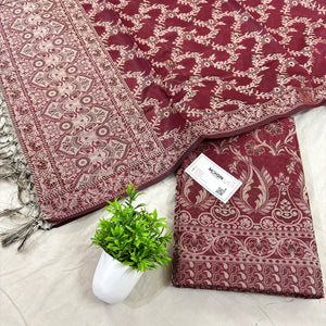 Wine Surahi Jaal Cotton Silk Banarasi Suit