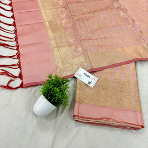 Baby Pink Sunflower Katan Silk Banarasi Suit