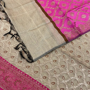 Beige and Pink Patti Jaal Banarasi Silk Suit