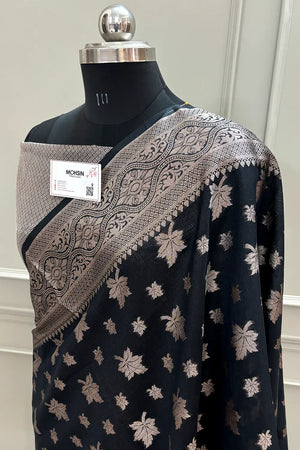 Black Autumn Buti Chanderi Silk Banarasi Saree