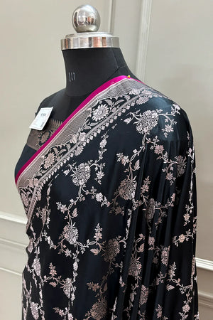 Black Jhanjaal Katan Silk Banarasi Saree