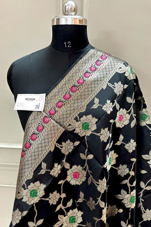 Black Meenakari Satin Silk Banarasi Dupatta