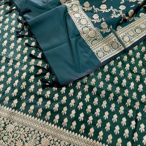 Bottle Green Rocket Buti Satin Silk Banarasi Suit