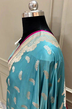 Firozi Kanak Buti Katan Silk Banarasi Saree