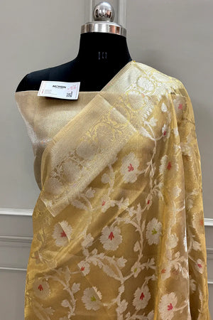 Gold Golden Zari Tissue Silk Banarasi Saree