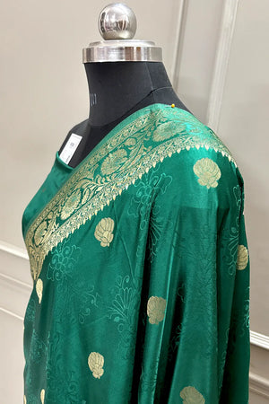 Green Golden Zari Katan Silk Banarasi Saree