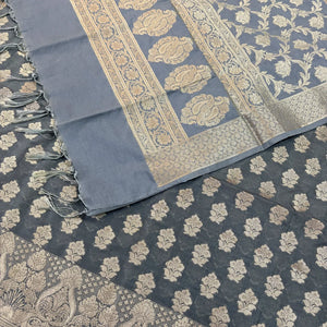 Grey Golden Zari Katan Silk Banarasi Suit