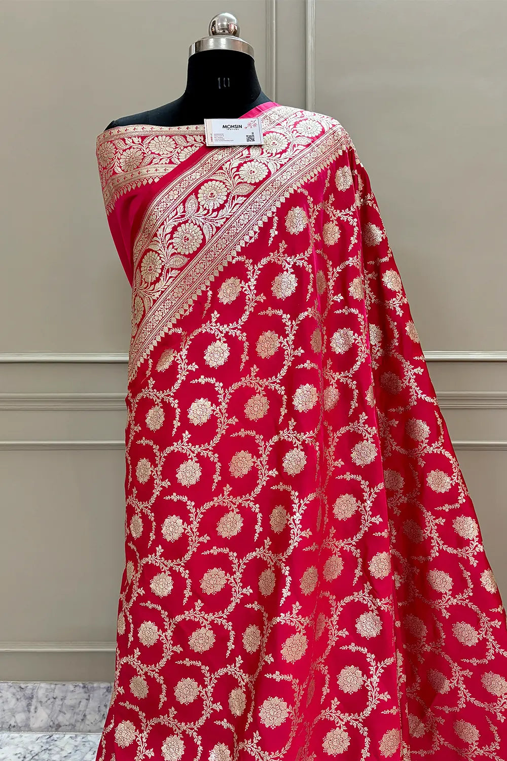 Light Red Murmuri Jaal Katan Silk Banarasi Saree