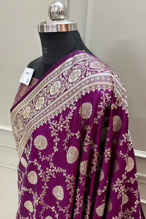 Magenta Pankhuri Jaal Katan Silk Banarasi Saree