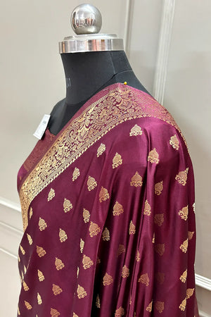 Maroon Golden Zari Katan Silk Banarasi Saree