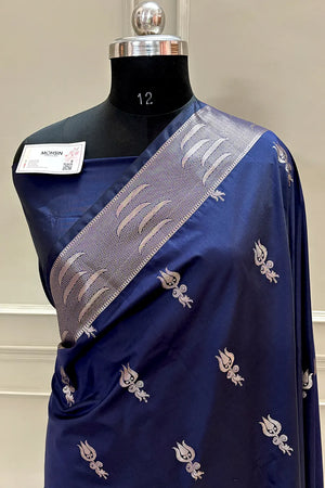 Navy Blue Kalyug Satin Silk Banarasi Saree