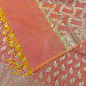Peach Golden Zari Resham Silk Banarasi Suit