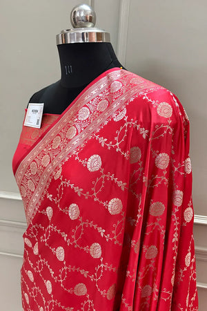 Peach Ropeway Jaal Katan Silk Banarasi Saree