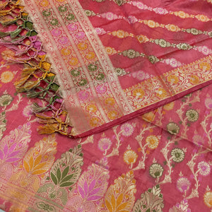 Peach Sindhuri Phool Resham Silk Banarasi Suit