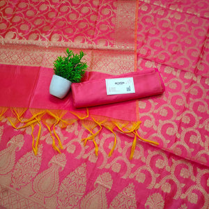 Pink Golden Zari Banarasi Silk Suit