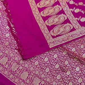 Pink Golden Zari Katan Silk Banarasi Suit